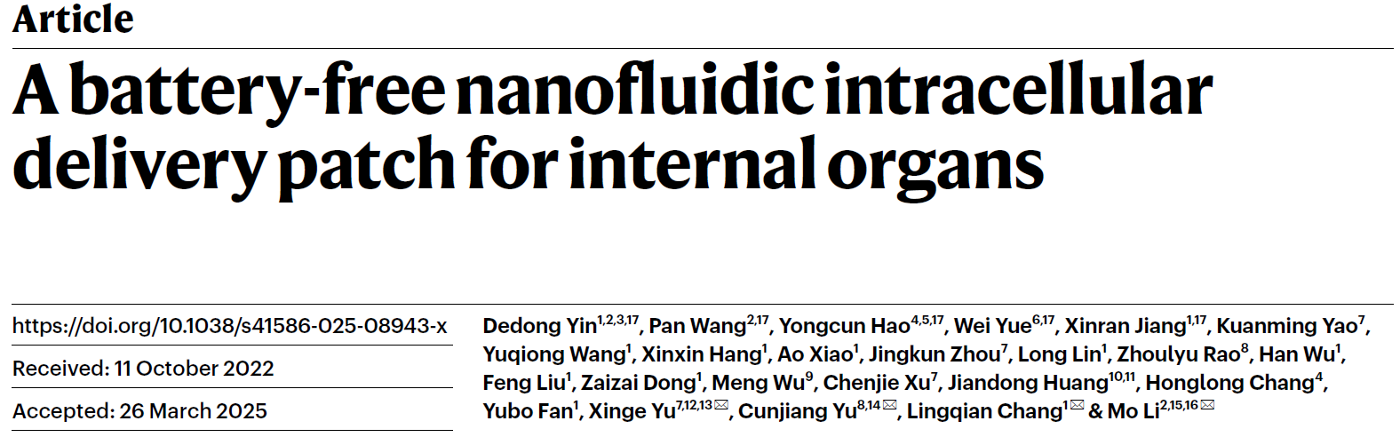 A battery-free nanofluidic intracellular delivery patch for internal organs A battery-free nanofluidic intracellular delivery patch for internal organs
